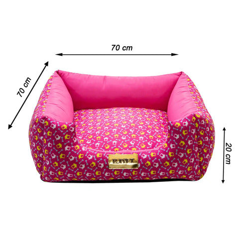 Cama Quadrada para Cachorro ou Gato Luppet Luxo Rosa Ossinho Luppet