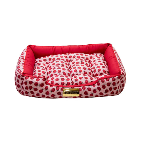Cama Retangular para Cachorro Luppet Luxo Vermelho Joaninhas Luppet