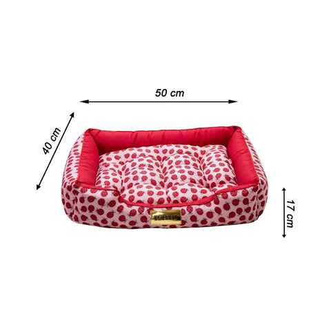 Cama Retangular para Cachorro Luppet Luxo Vermelho Joaninhas Luppet