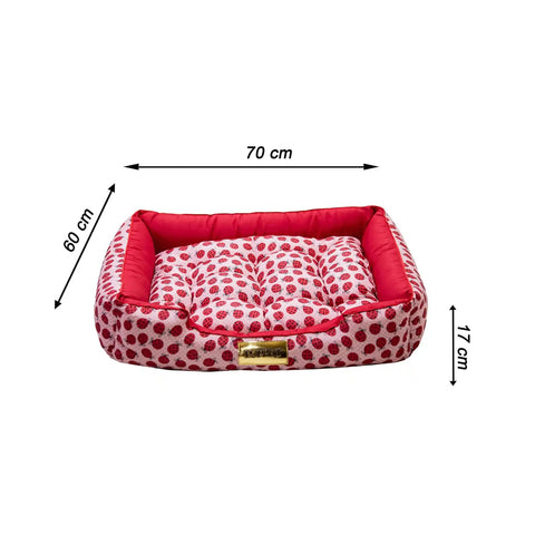 Cama Retangular para Cachorro Luppet Luxo Vermelho Joaninhas Luppet