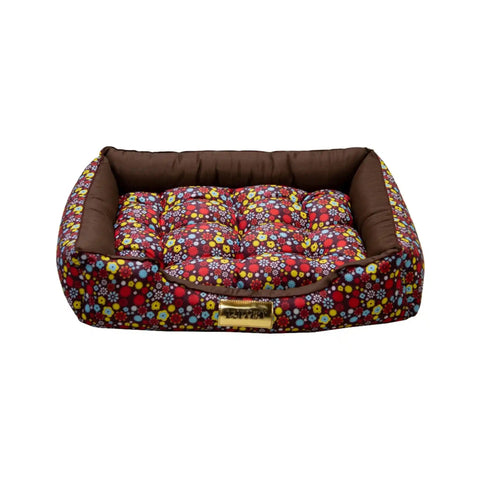 Cama Retangular Pet Luxo Marrom Floral Luppet