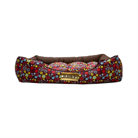 Cama Retangular Pet Luxo Marrom Floral Luppet