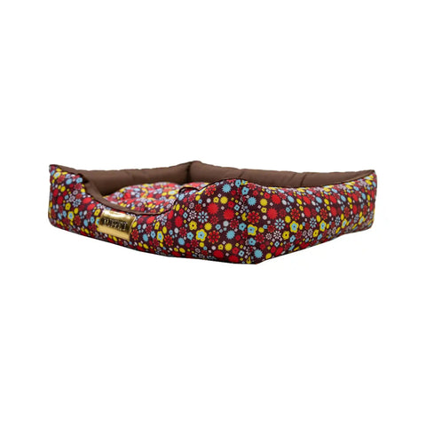 Cama Retangular Pet Luxo Marrom Floral Luppet