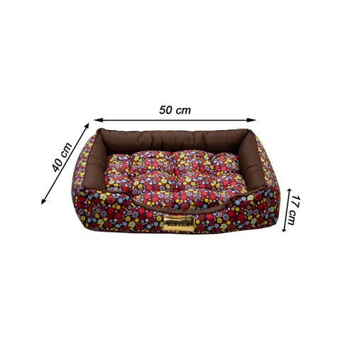 Cama Retangular Pet Luxo Marrom Floral Luppet