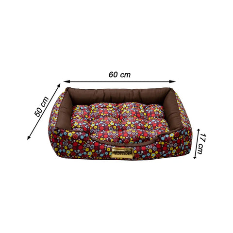 Cama Retangular Pet Luxo Marrom Floral Luppet
