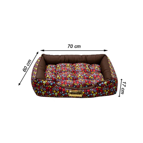 Cama Retangular Pet Luxo Marrom Floral Luppet