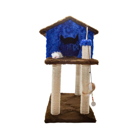 Casinha Gato Arranhador Azul Marrom Sustentável Luppet 4 em 1 Luppet