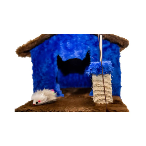 Casinha Gato Arranhador Azul Marrom Sustentável Luppet 4 em 1 Luppet
