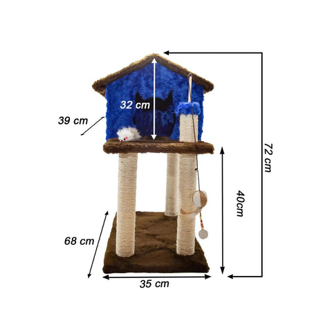 Casinha Gato Arranhador Azul Marrom Sustentável Luppet 4 em 1 Luppet