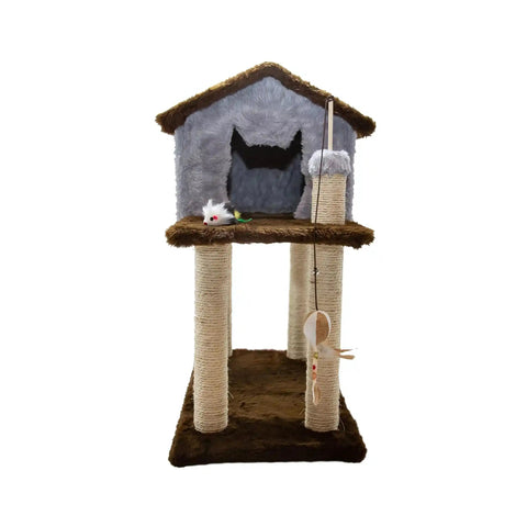 Casinha Gato Arranhador Cinza Marrom Sustentável Luppet 4 em 1 Luppet