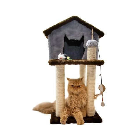 Casinha Gato Arranhador Cinza Marrom Sustentável Luppet 4 em 1 Luppet