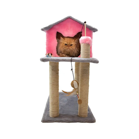 Casinha Gato Arranhador Rosa Cinza Sustentável Luppet 4 em 1 Luppet
