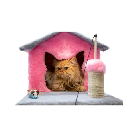 Casinha Gato Arranhador Rosa Cinza Sustentável Luppet 4 em 1 Luppet