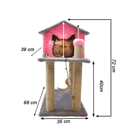 Casinha Gato Arranhador Rosa Cinza Sustentável Luppet 4 em 1 Luppet
