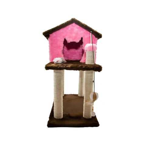 Arranhador Casa e Toca Rosa Marrom Sustentável Luppet 4 em 1 Luppet