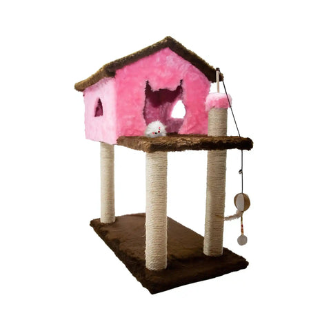 Arranhador Casa e Toca Rosa Marrom Sustentável Luppet 4 em 1 Luppet