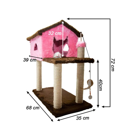 Arranhador Casa e Toca Rosa Marrom Sustentável Luppet 4 em 1 Luppet
