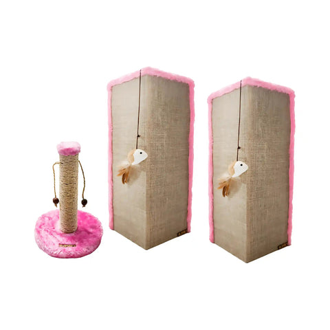 Kit Triplo Arranhadores Rosa 2 Canto + Bolinha Sustentável Luppet Luppet