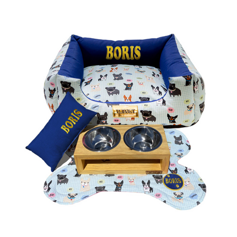 Kit Enxoval 4-em-1 Completo Azul Cachorrinho Bordado Luppet Luppet