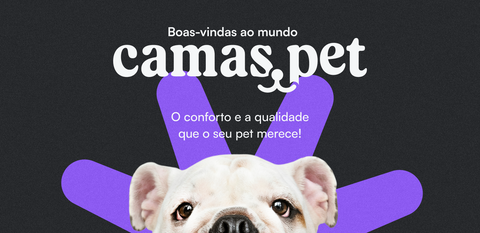 Banner de boas-vindas ao mundo da Camas.pet, apresentando a nossa curadoria de camas para pet que oferecem o máximo em conforto e qualidade para seu cachorro ou gato.