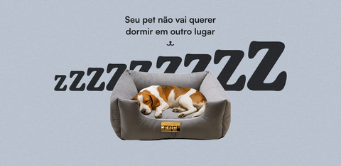 Um cachorro Beagle desfruta de um sono profundo em uma cama pet de luxo vendido na Camas.pet, uma caminha tão confortável que ele não vai querer dormir em outro lugar.