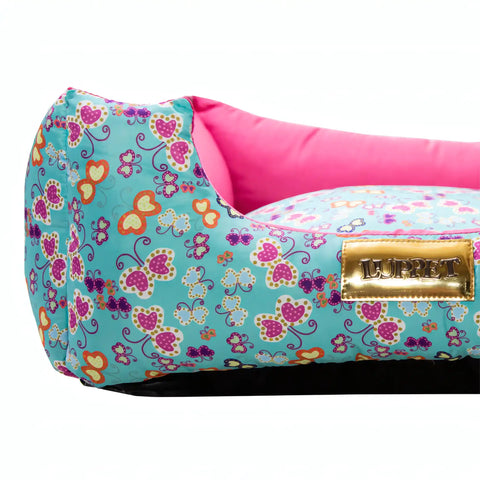 Cama Luxo Rosa Borboleta Luppet para cães e gatos. Microfibra impermeável, 3 tamanhos. Garantia 60 dias + frete!
