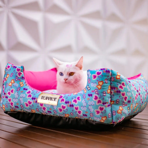 Cama Luxo Rosa Borboleta Luppet para cães e gatos. Microfibra impermeável, 3 tamanhos. Garantia 60 dias + frete!