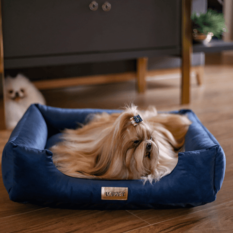 Cama Suede Azul Luppet para cães e gatos. Elegante, impermeável, 3 tamanhos. Garantia 60 dias + frete grátis!