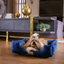 Cama Suede Azul Luppet para cães e gatos. Elegante, impermeável, 3 tamanhos. Garantia 60 dias + frete grátis!