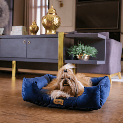 Cama Suede Azul Luppet para cães e gatos. Elegante, impermeável, 3 tamanhos. Garantia 60 dias + frete grátis!